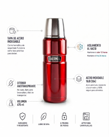 TERMO LIQUIDO ACERO INOX 470ML KING ROJO