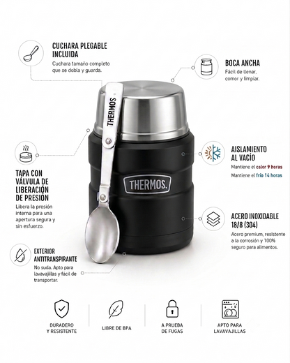 TERMO COMIDA 470ML KING ACERO INOXIDABLE NEGRO