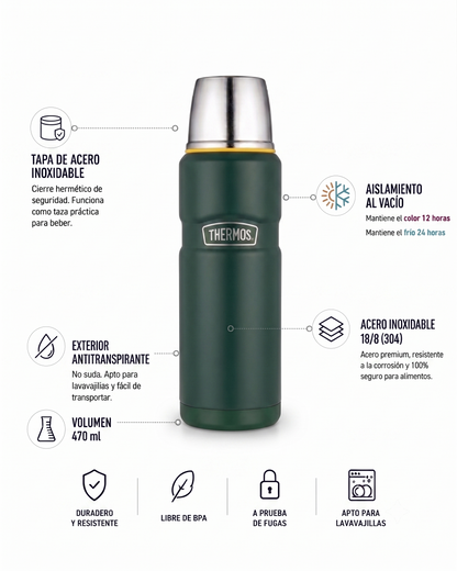 TERMO LIQUIDO ACERO INOX KING 470ML MATT GREEN