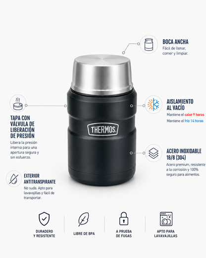 TERMO COMIDA 710ML KING ACERO INOX NEGRO