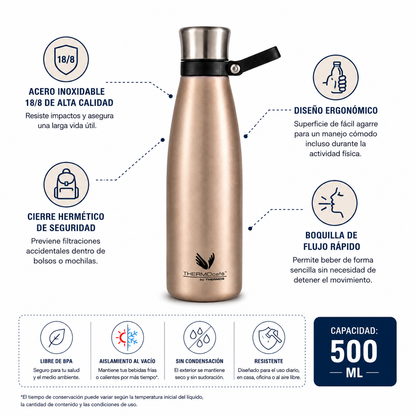 BOTELLA HIDRATACIÓN ACERO INOXIDABLE 500ML ROSE