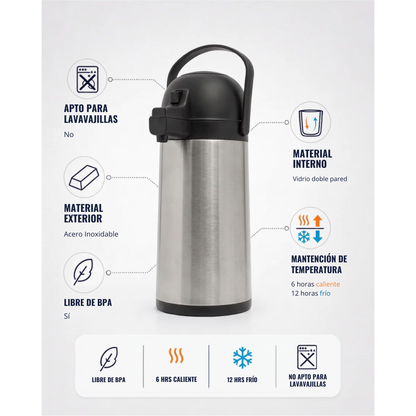 TERMO SIFÓN DE VIDRIO 1.5LT COLOR ACERO