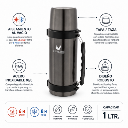 Thermos Termo líquido 1 L acero inoxidable – Gris