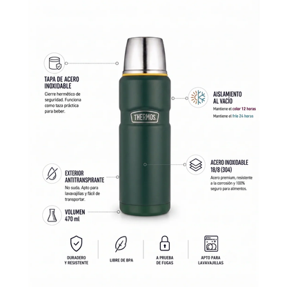 TERMO LIQUIDO ACERO INOX KING 470ML MATT GREEN