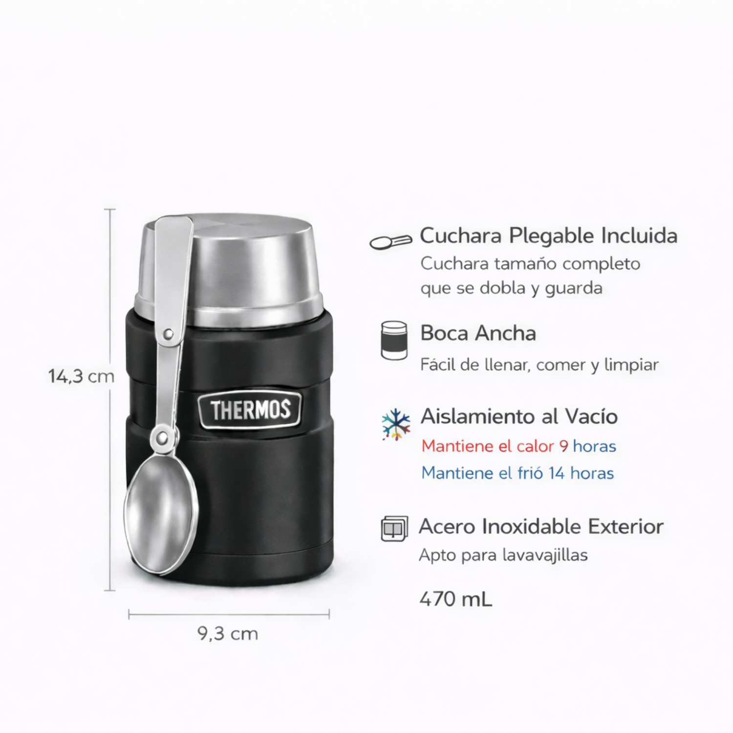 TERMO COMIDA 470ML KING ACERO INOXIDABLE NEGRO Thermos Chile TERMO COMIDA 470ML KING ACERO INOXIDABLE NEGRO Thermos Chile