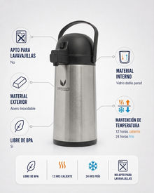 TERMO SIFÓN DE VIDRIO 1.5LT COLOR ACERO