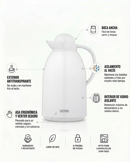 Thermos Jarra vidrio blanca 1 L