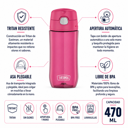 BOTELLA DE HIDRATACIÓN THERMOS ROSA 470ML