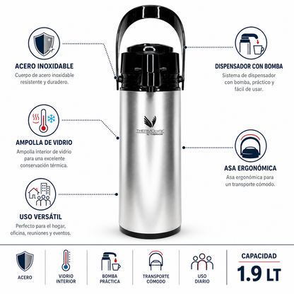 TERMO SIFON DE VIDRIO 1.9LT PLATA