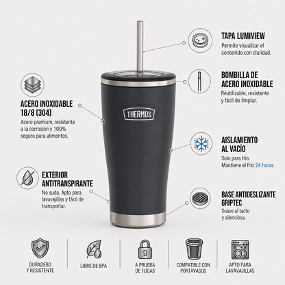 TERMO MUG ICON ACERO CON BOMBILLA 710ML GRAFITO