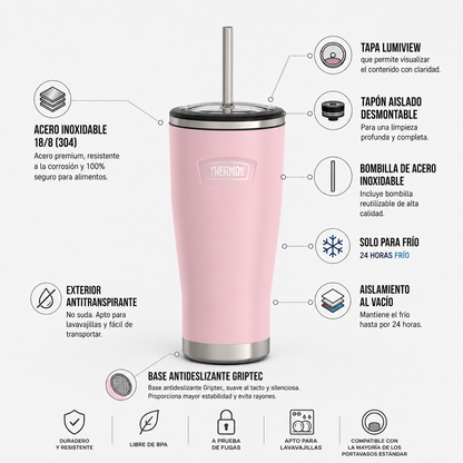 TERMO MUG ICON ACERO CON BOMBILLA 710ML SUNSET PINK