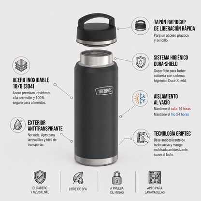 BOTELLA HIDRATACIÓN ICON ACERO INOXIDABLE 1.2LT GRAPHITE