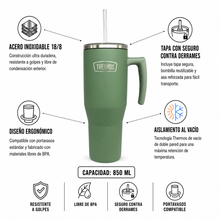 TRAVEL MUG STRAW INOX OUTDO 850ML VERDE