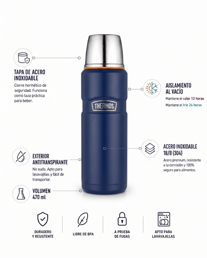 TERMO LIQUIDO ACERO INOX KING 470ML MATT NAVY