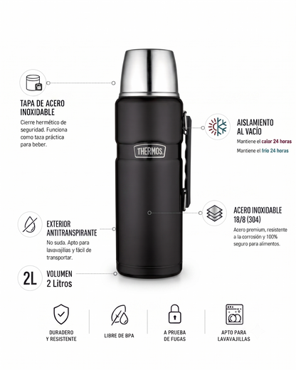 TERMO LIQUIDO KING ACERO INOX 2 LITROS NEGRO