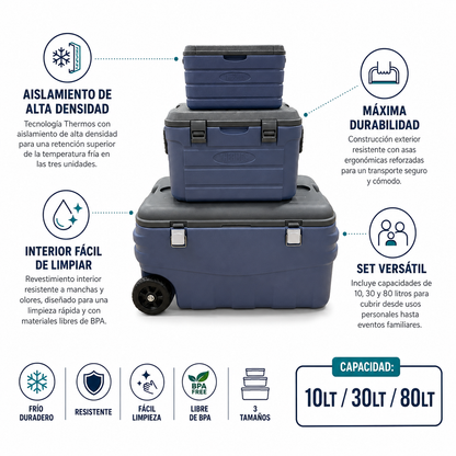 SET COOLER 3PZS 10LT, 30LT Y 80LT