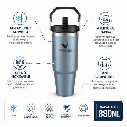 MUG TERMICO ACERO INOXIDABLE FLIP LID 880 ML ICE BLUE