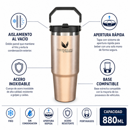 MUG TERMICO ACERO INOXIDABLE FLIP LID 880 ML ROSE