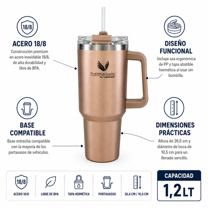 VASO TERMICO QUENCHER ACERO INOXIDABLE 1,2 LT ROSE