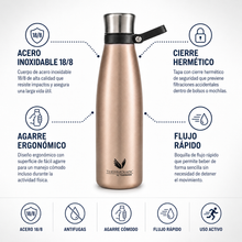 BOTELLA HIDRATACIÓN ACERO INOXIDABLE 750ML ROSE
